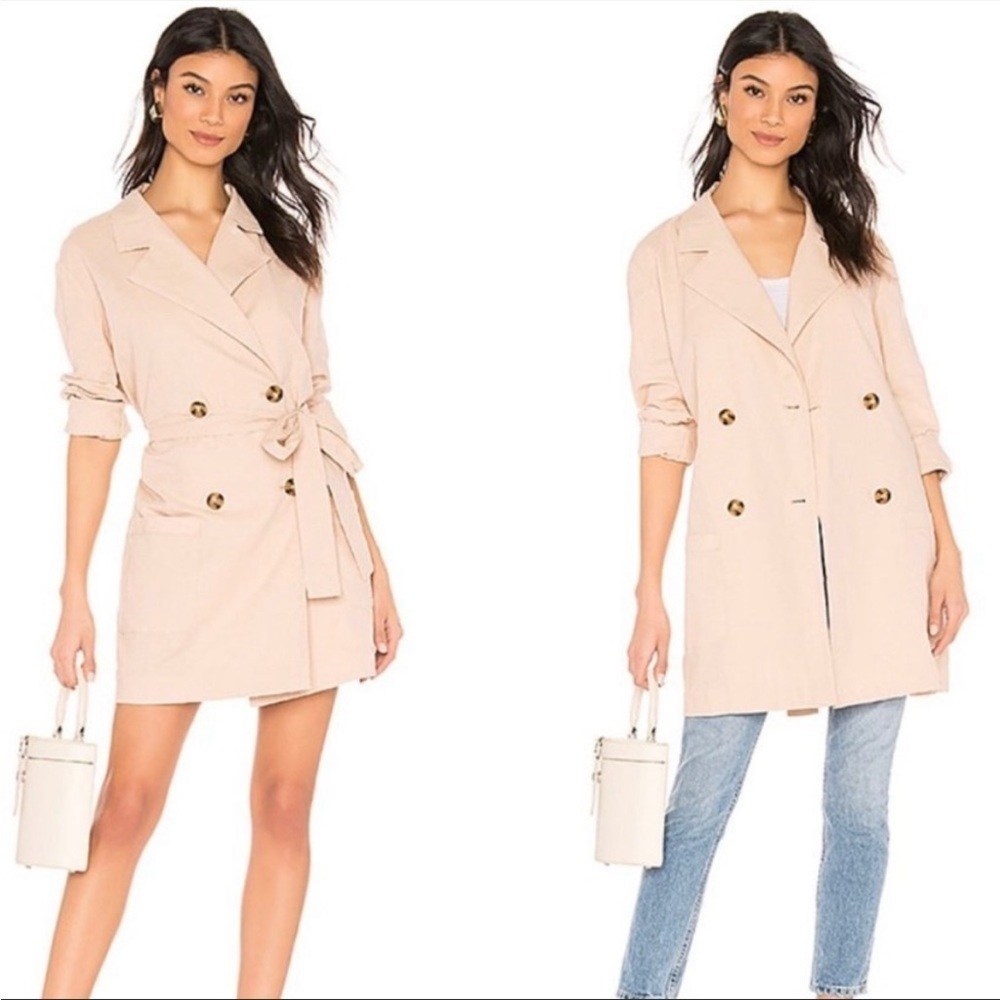 LPA Revolve Linen Blend Lightweight Double Breasted Peacoat Jacket Small M